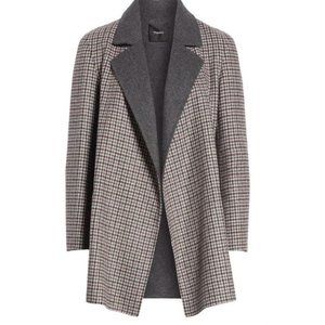 Theory Clairene Wool Blend Plaid Coat Jacket Size Medium Grey
